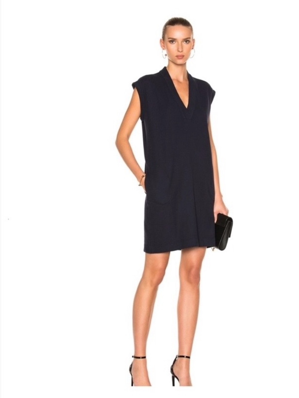ATM Anthony Thomas Melillo Navy Cotton v-Neck Shift Dress. Size XS